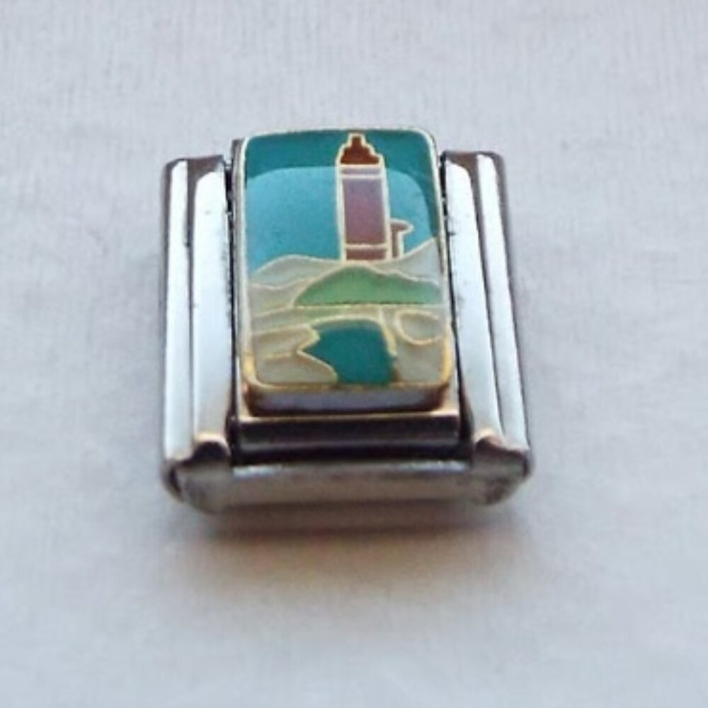Enamel grain silo farm scene 9mm stainless steel italian charm bracelet link new